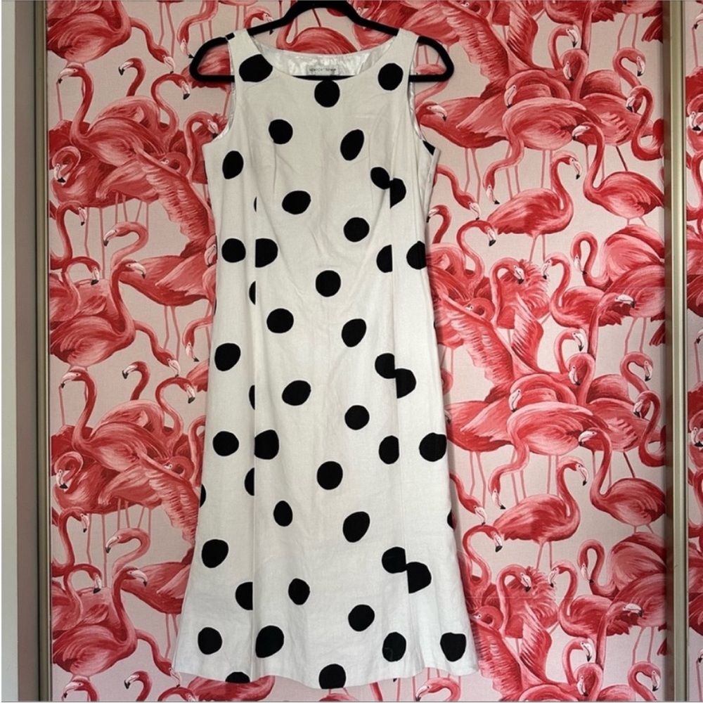 Newport News Polka Dot White Linen Shift Dress Size 8